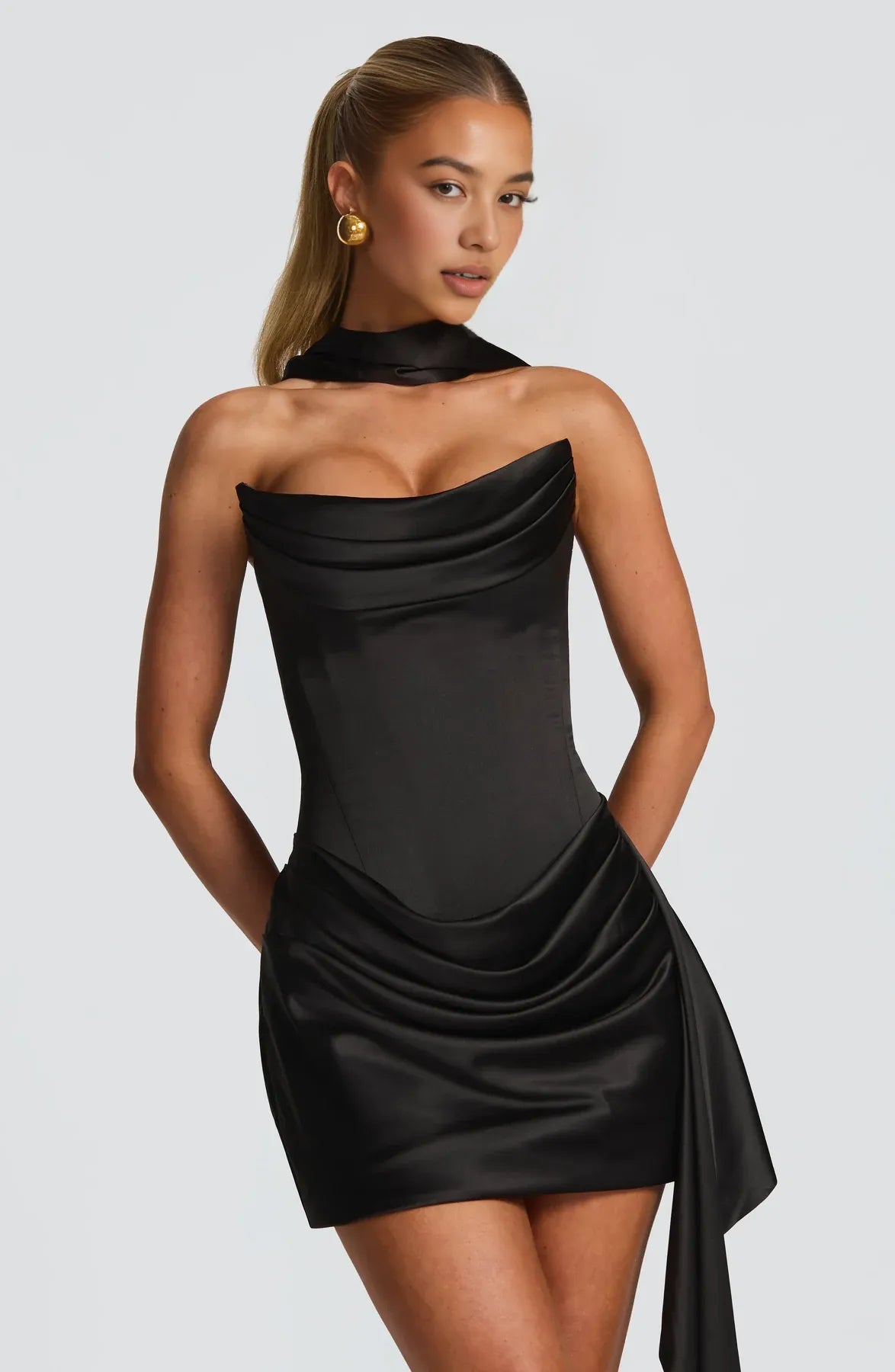 Corset Strapless Sleeveless Satin Mini Draped Lace Up Homecoming Dress