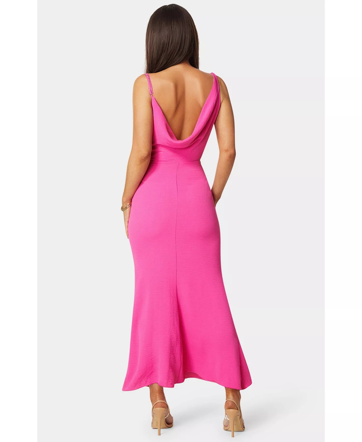 Cowl Neck Asymmetric Strap Cocktail Dress Midi Wedding Guest Dress