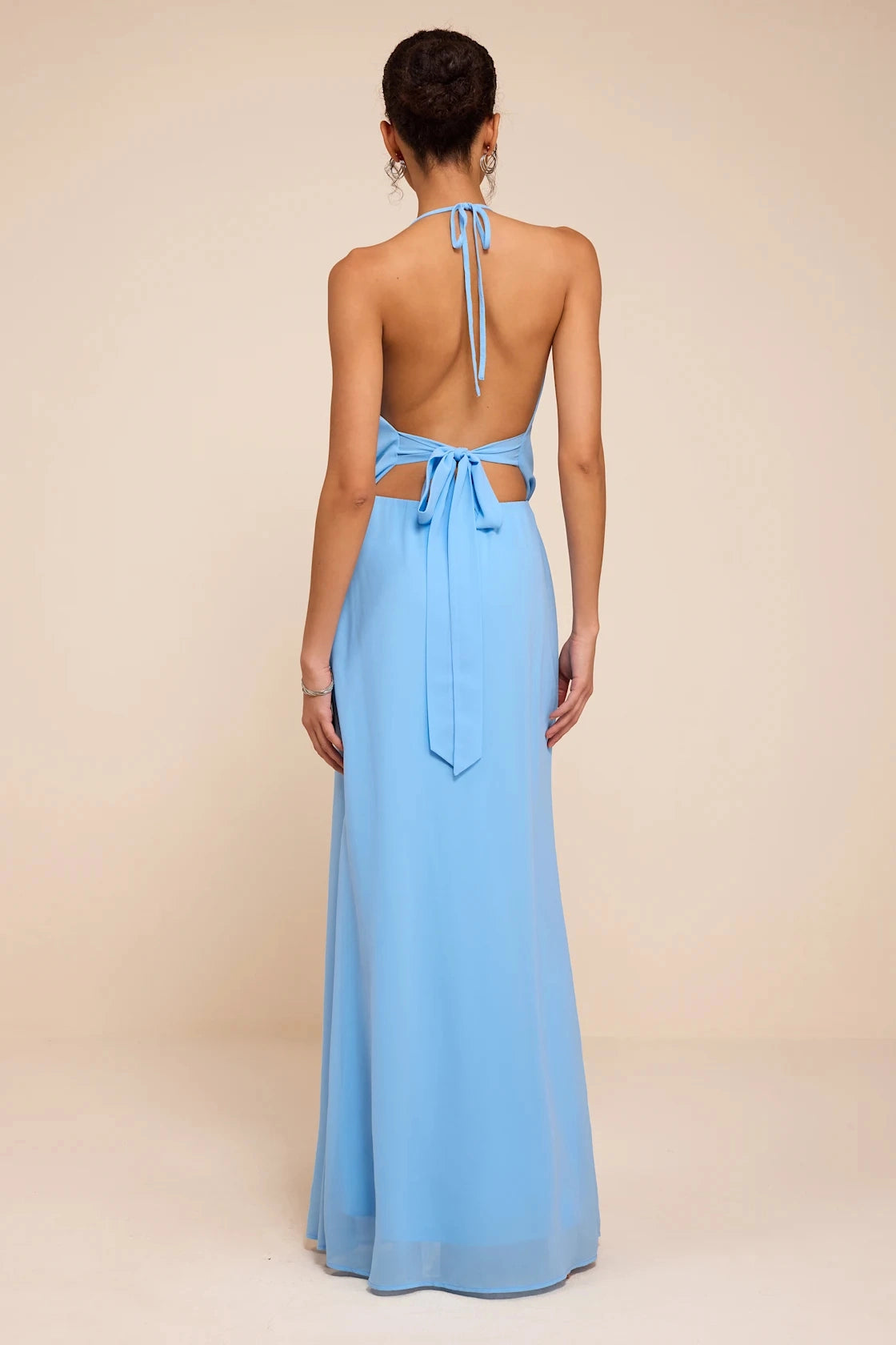 Olive Green Column Halter Cowl Tie Back Maxi Bridesmaid Gown Vedress