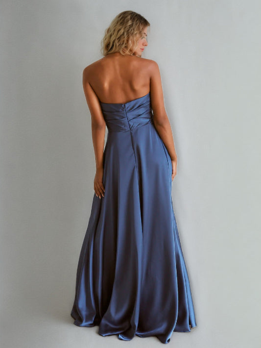 A-Line/Princess Satin Sweetheart Sleeveless Ruched Floor-Length Backless Pleated Bridesmaid Dresses
