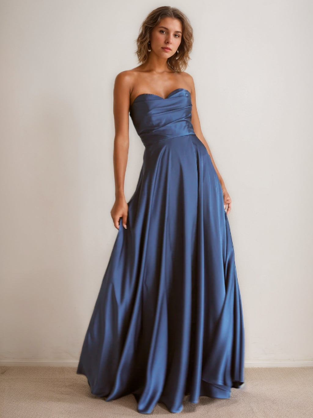 A-Line/Princess Satin Sweetheart Sleeveless Ruched Floor-Length Backless Pleated Bridesmaid Dresses