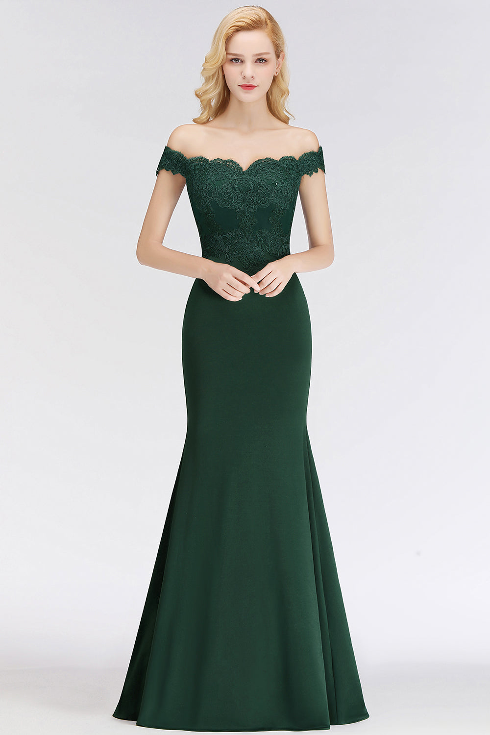 Mermaid Elegant Long Off The Shoulder Satin Appliques Lace Floor Length Bridesmaid Dresses Evening Gown