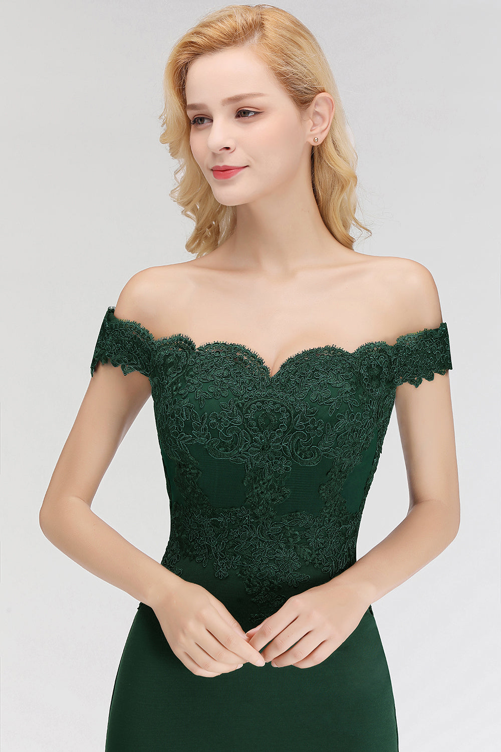 Mermaid Elegant Long Off The Shoulder Satin Appliques Lace Floor Length Bridesmaid Dresses Evening Gown