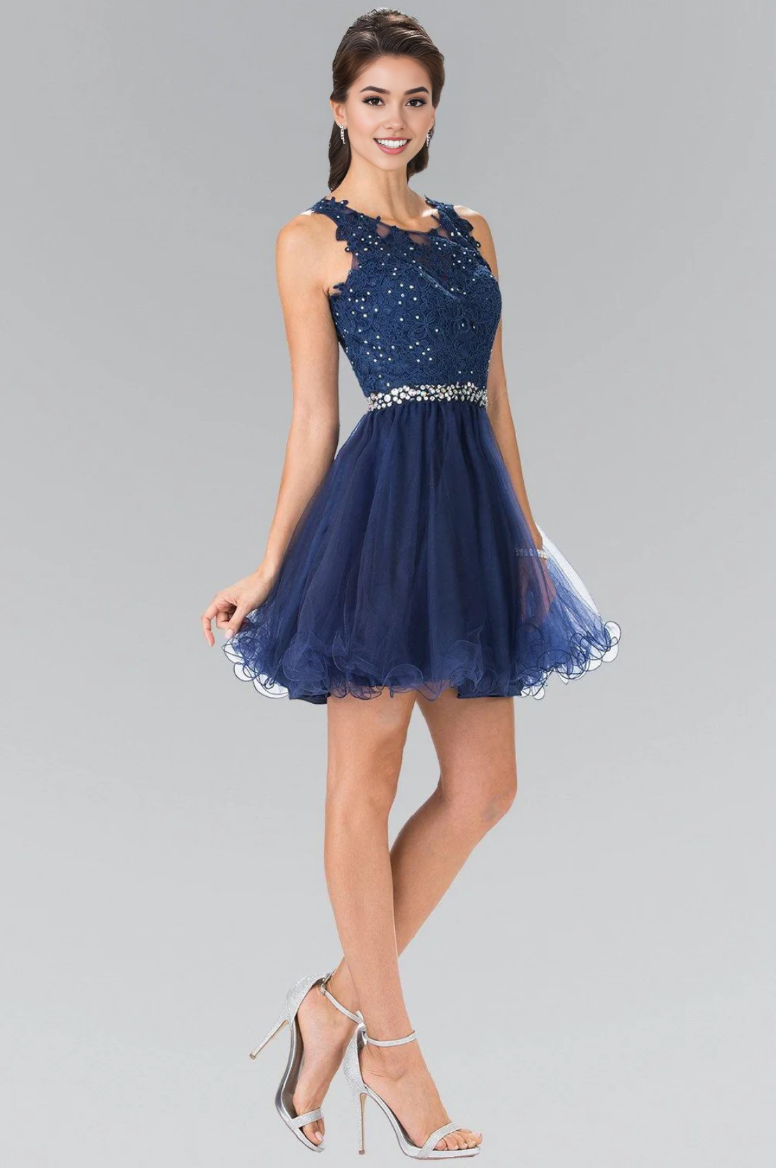 Elegant Lace Applique Tulle Scoop Neck Sleeveless Open Back Short Formal A Line Short Cocktail Dress
