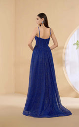 Dazzling A-Line V-Neck Glitter Tulle Floor-Length Slit Corset Prom Dress