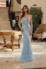 Dazzling Mermaid Strapless Sleeveless Beaded Tulle Long Corset Prom Dress