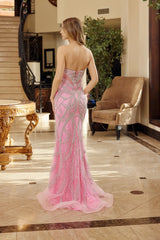 Dazzling Mermaid Strapless Sleeveless Beaded Tulle Long Corset Prom Dress