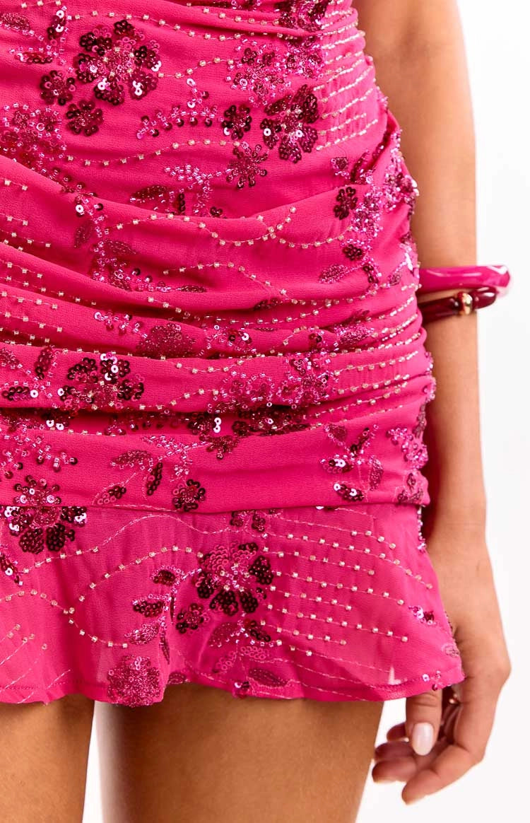 Hot Pink Bodycon Strapless Sleeveless Open Back Ruffle Mini Homecoming Dress