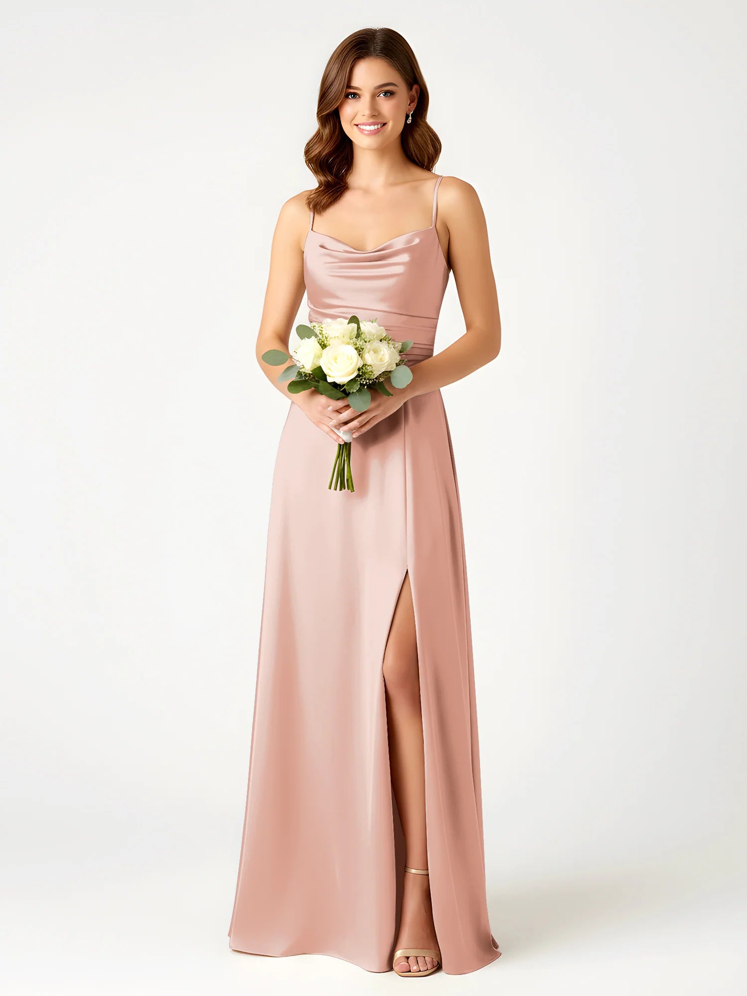 Boat Neck Flutter Sleeve Chiffon A-Line Bridesmaid Maxi Dress with Waist Tie & Pockets