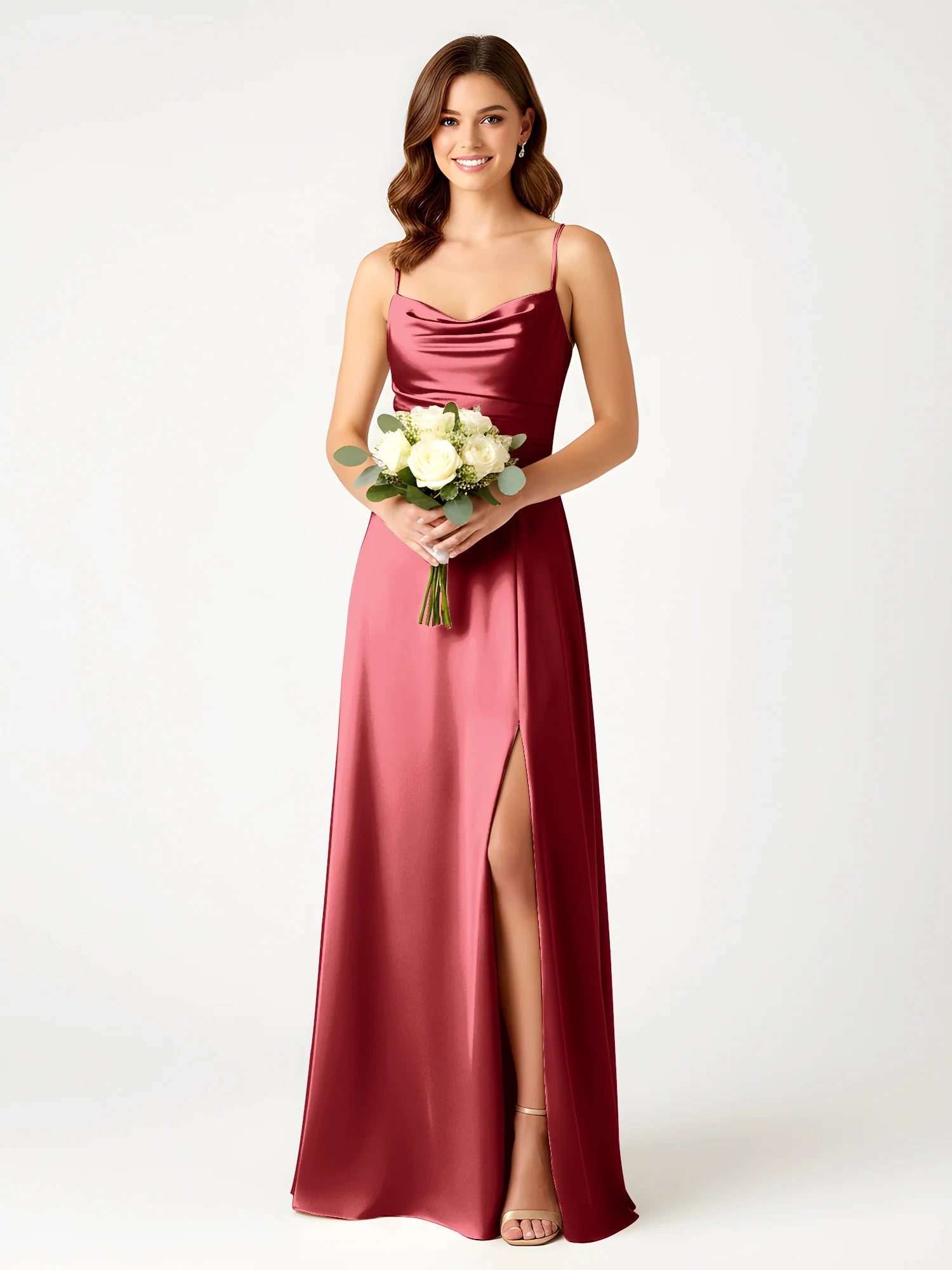 Boat Neck Flutter Sleeve Chiffon A-Line Bridesmaid Maxi Dress with Waist Tie & Pockets