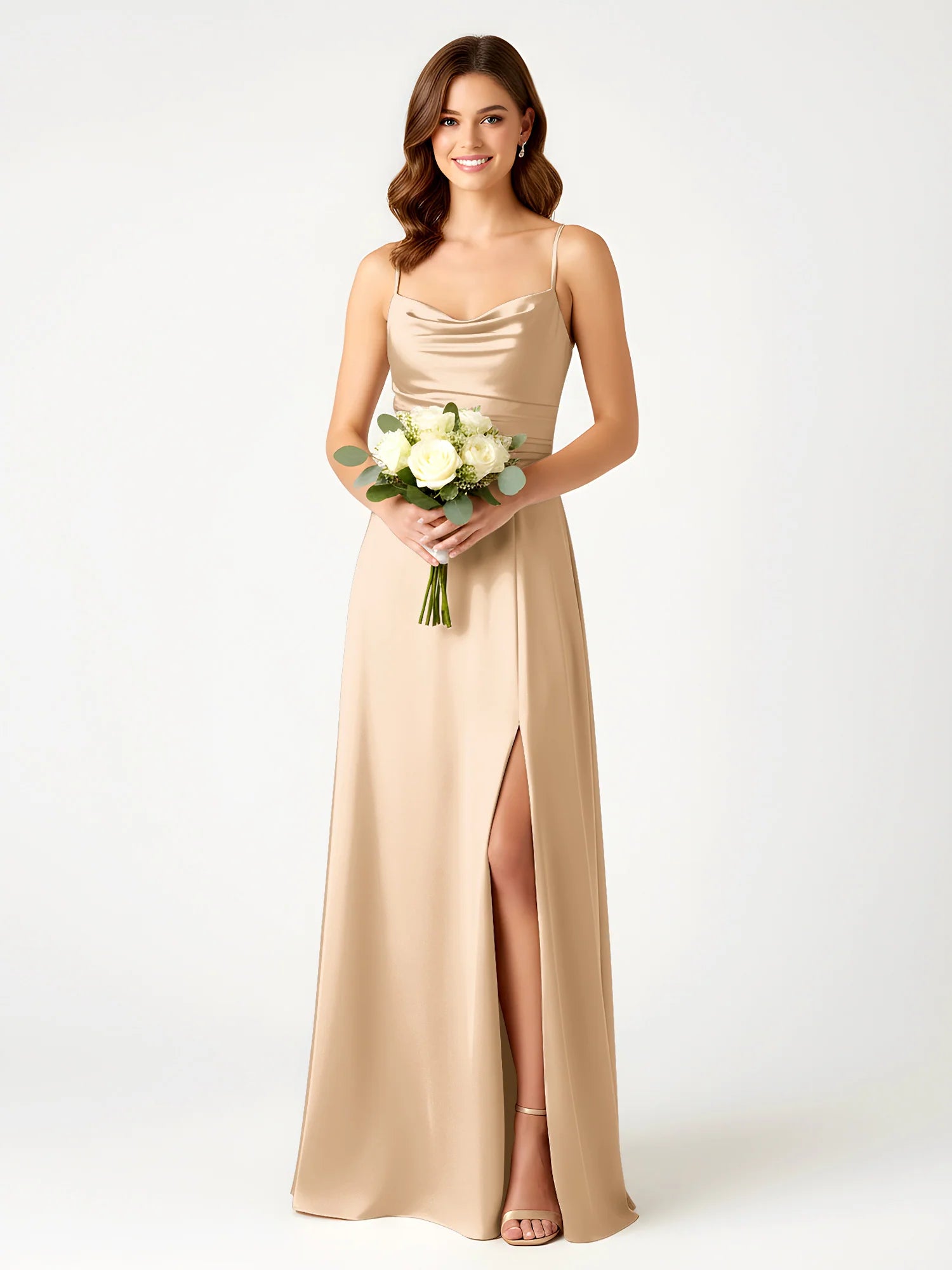 Boat Neck Flutter Sleeve Chiffon A-Line Bridesmaid Maxi Dress with Waist Tie & Pockets