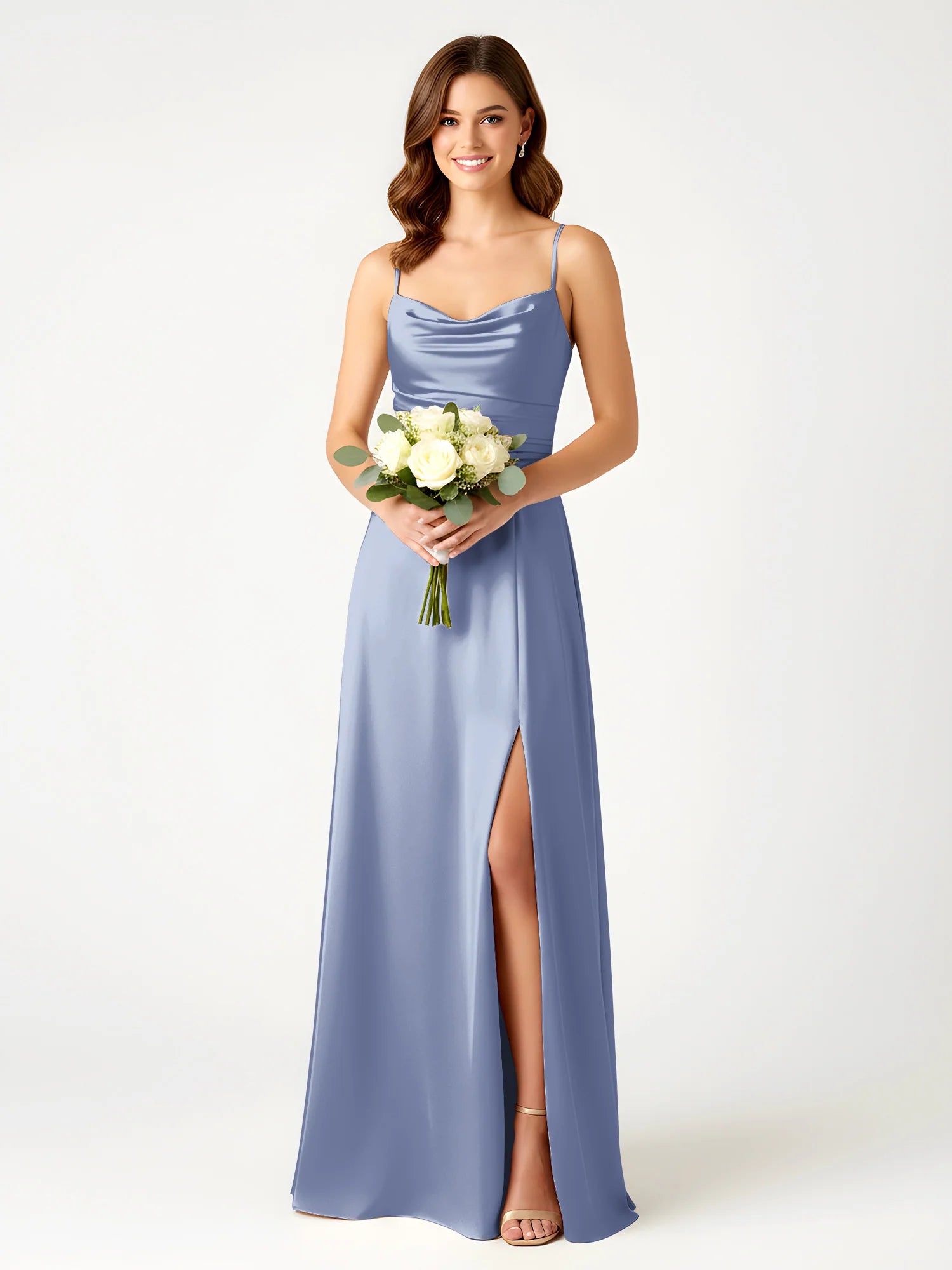 Boat Neck Flutter Sleeve Chiffon A-Line Bridesmaid Maxi Dress with Waist Tie & Pockets