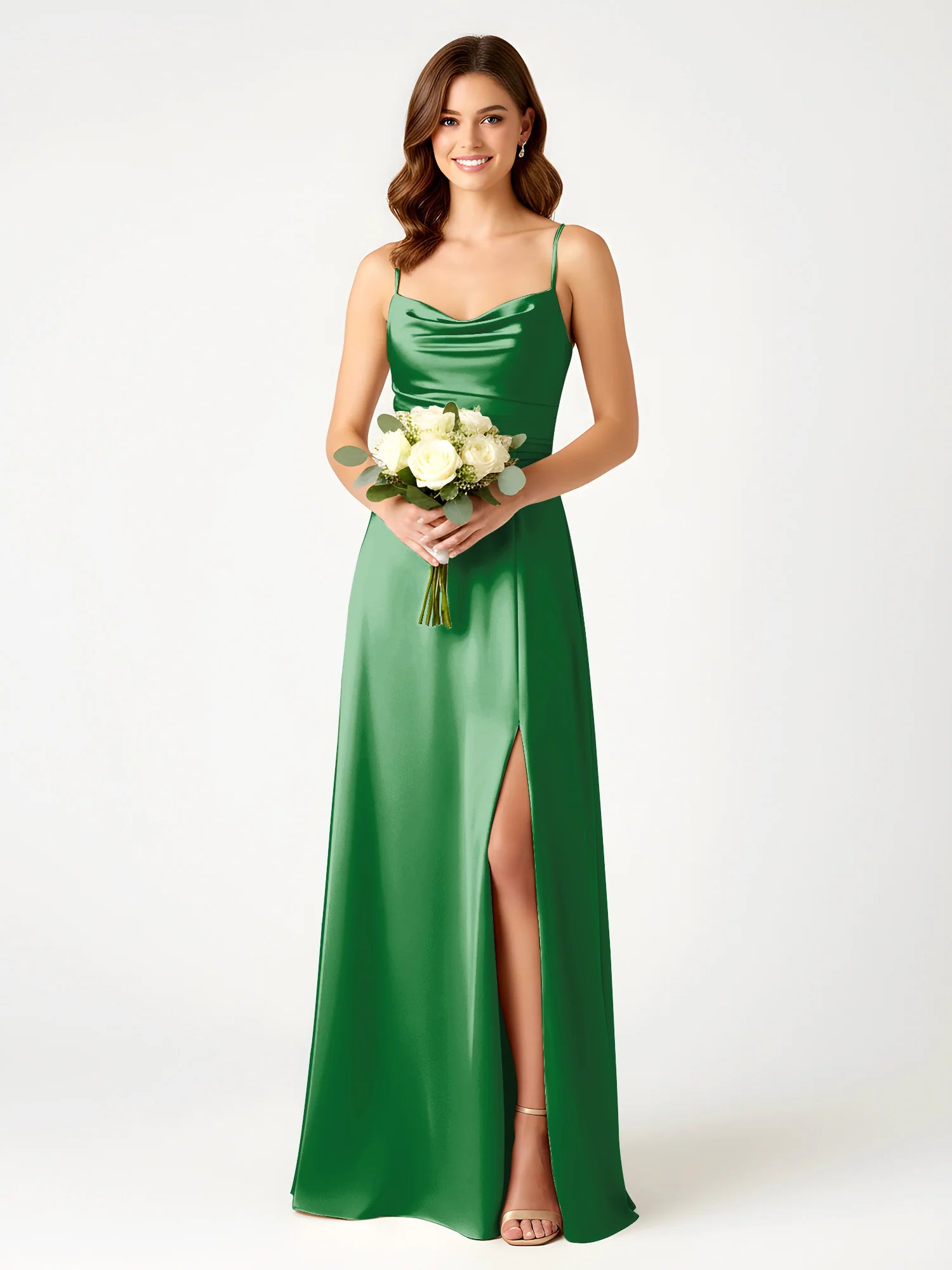 Boat Neck Flutter Sleeve Chiffon A-Line Bridesmaid Maxi Dress with Waist Tie & Pockets