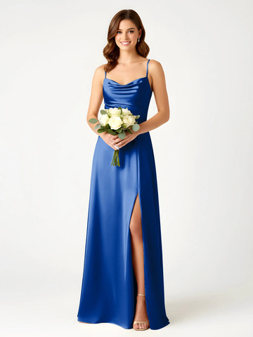Boat Neck Flutter Sleeve Chiffon A-Line Bridesmaid Maxi Dress with Waist Tie & Pockets