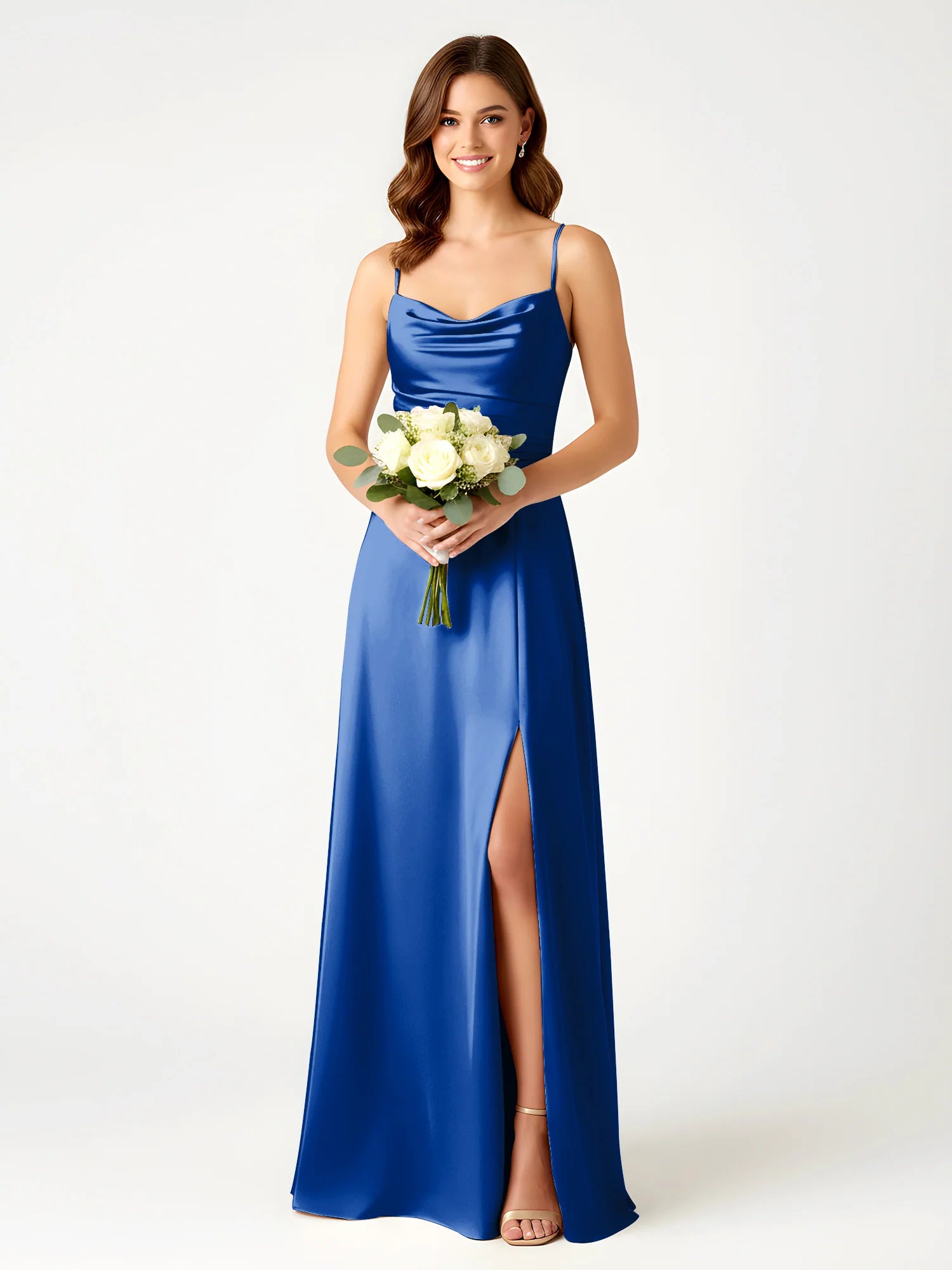 Boat Neck Flutter Sleeve Chiffon A-Line Bridesmaid Maxi Dress with Waist Tie & Pockets