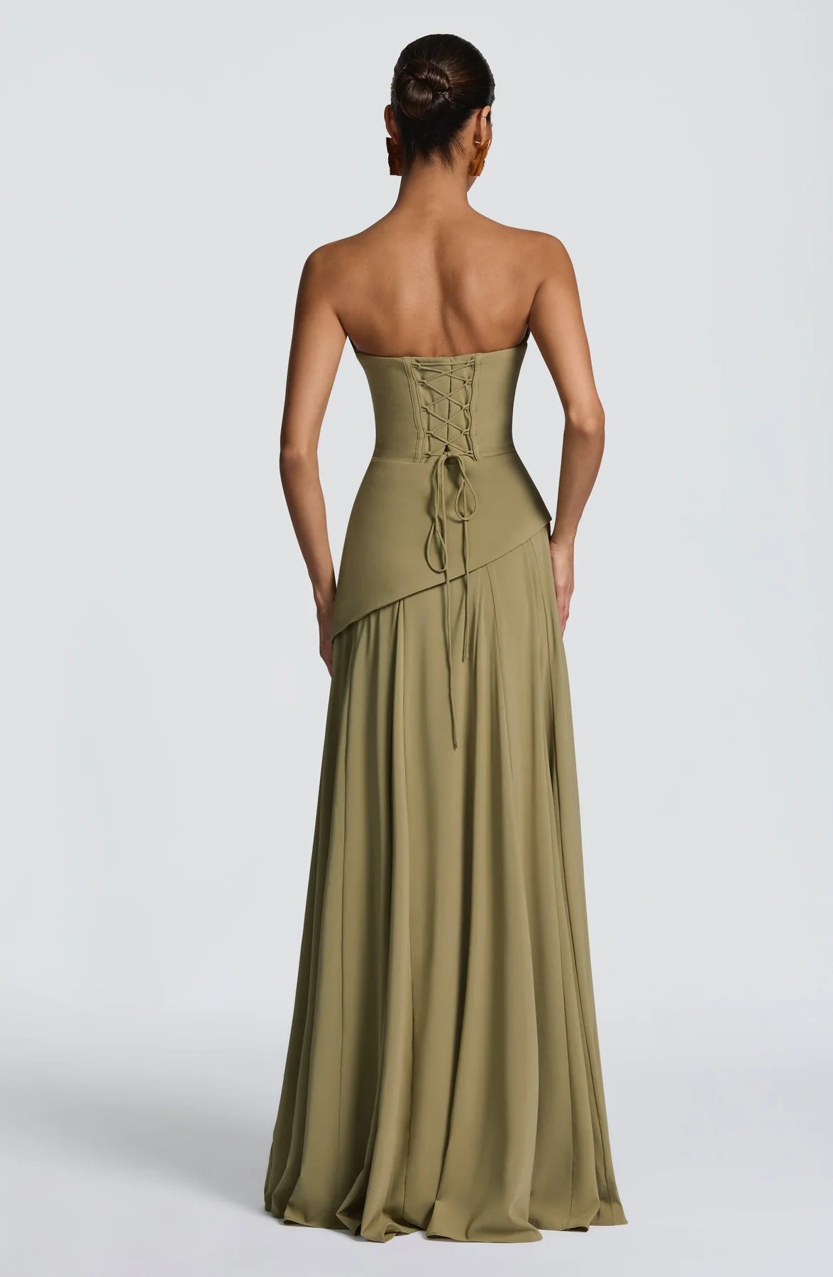 Draped A-Line Strapless Sleeveless Chiffon Floor Length Lace-Up Back Evening Gown
