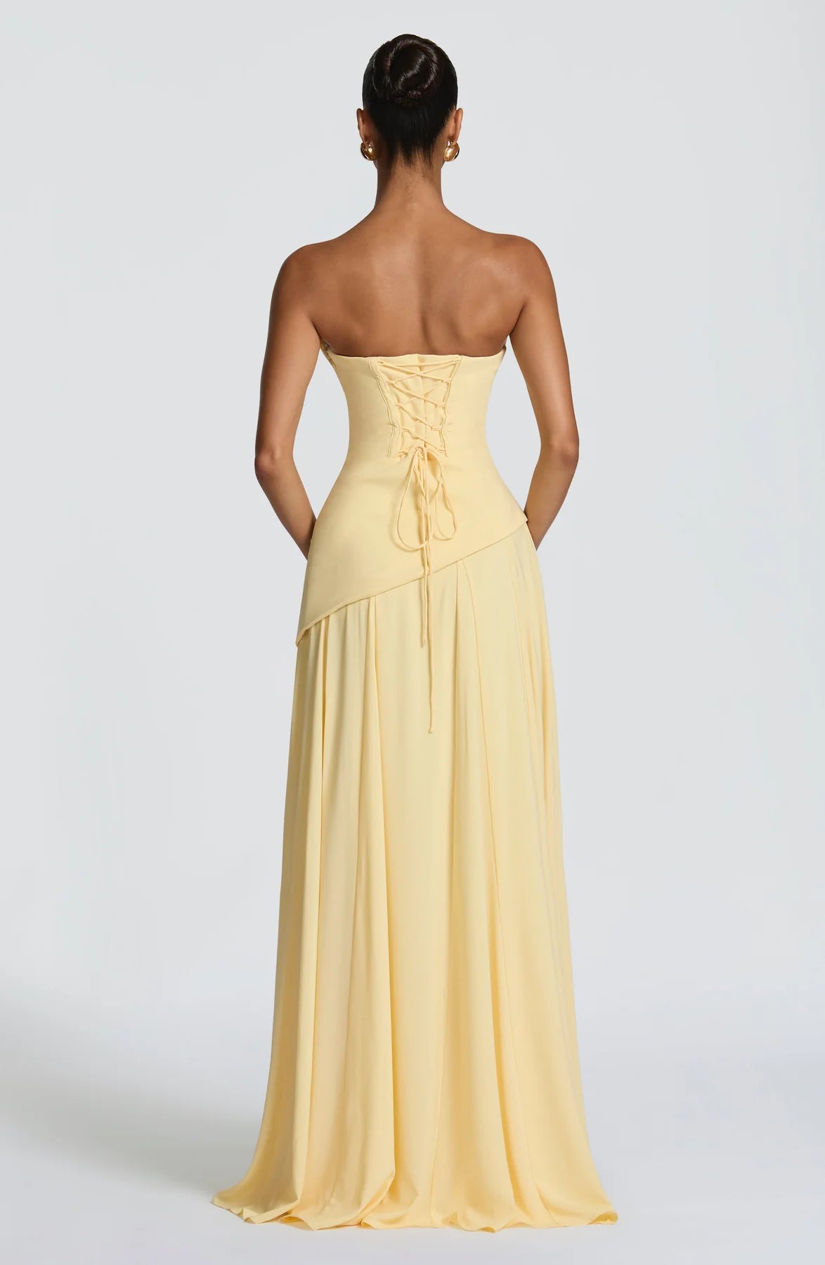 Draped A-Line Strapless Sleeveless Chiffon Floor Length Lace-Up Back Evening Gown