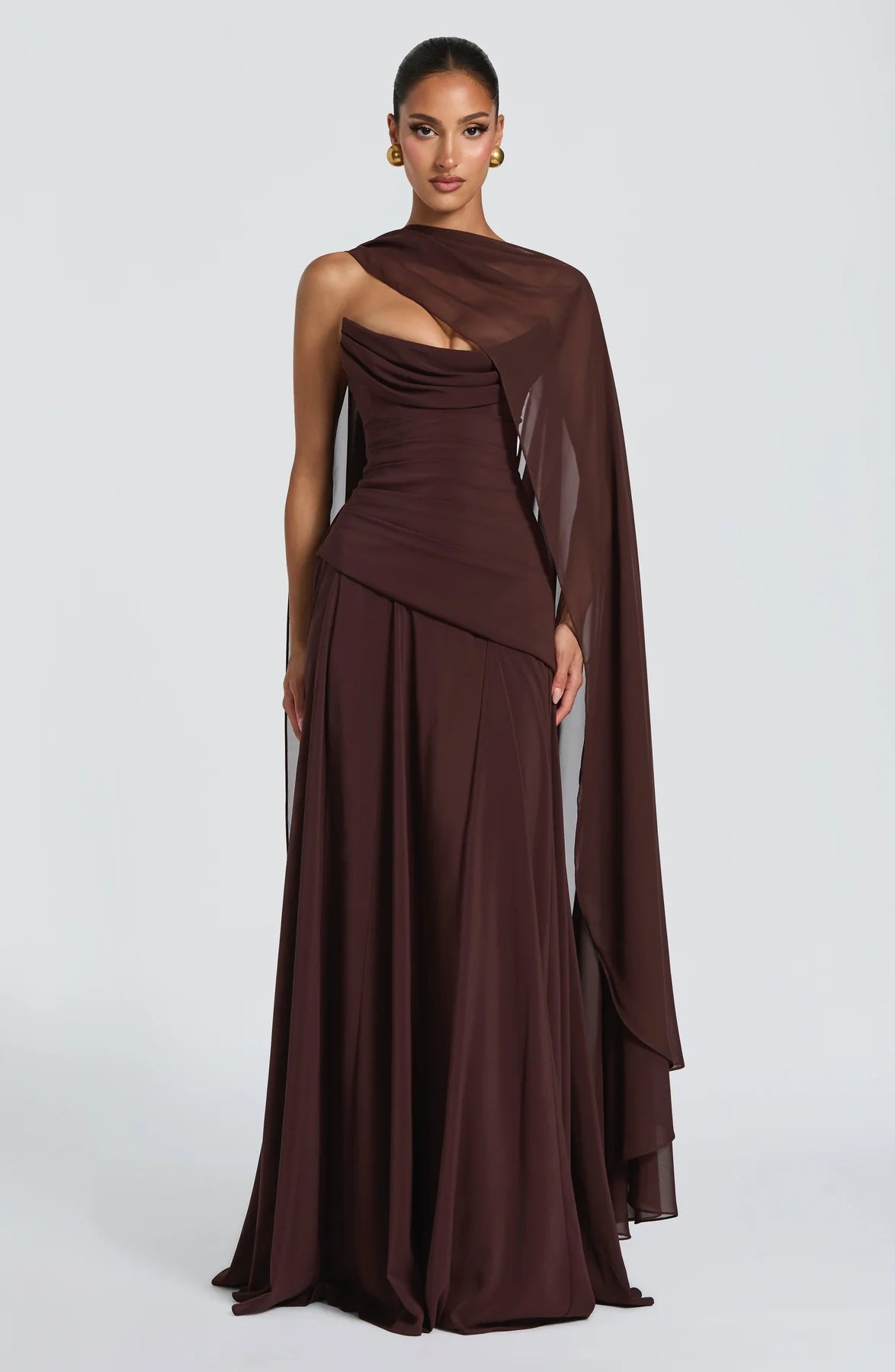 Draped A-Line Strapless Sleeveless Chiffon Floor Length Lace-Up Back Evening Gown
