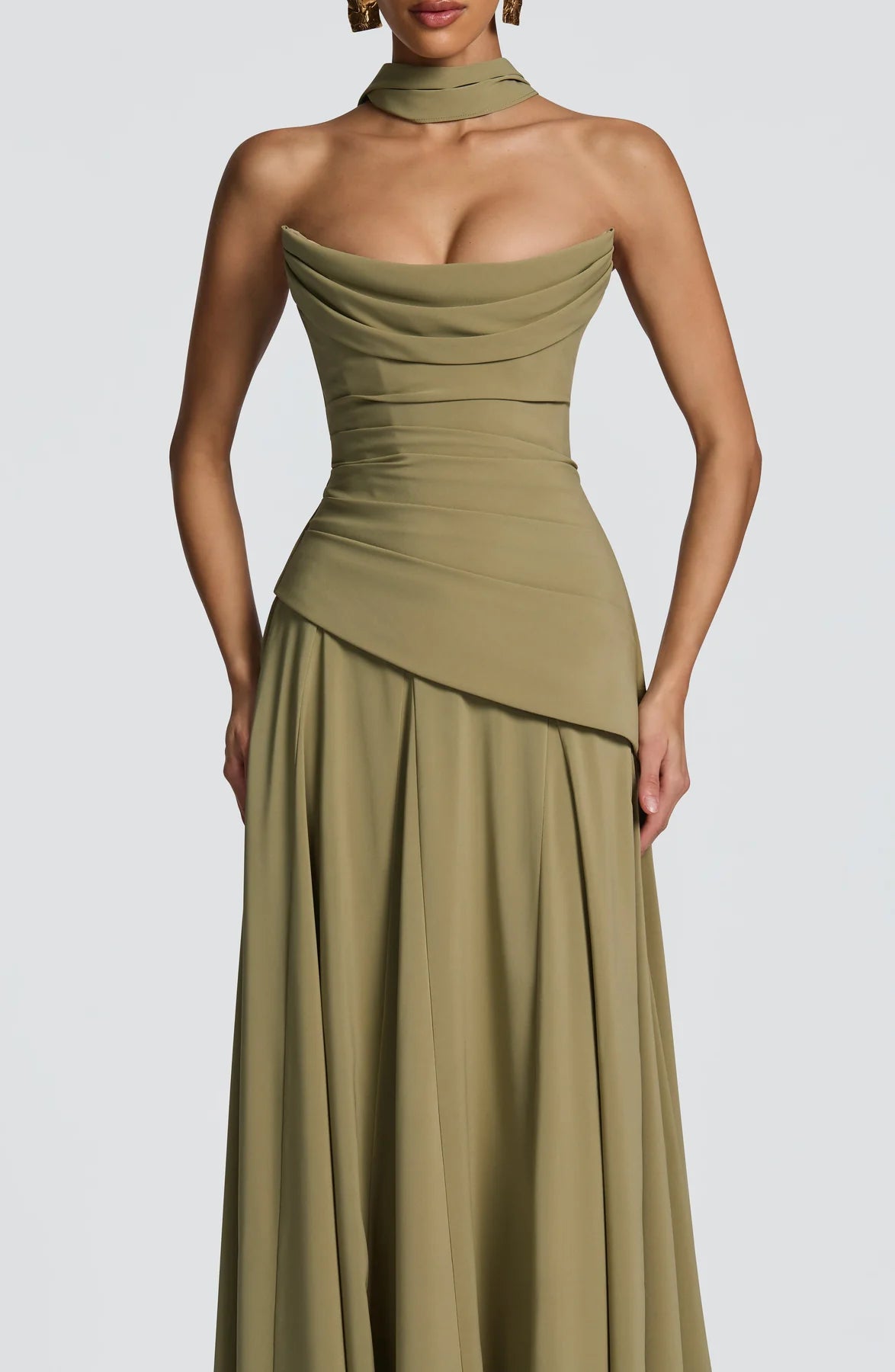 Draped A-Line Strapless Sleeveless Chiffon Floor Length Lace-Up Back Evening Gown