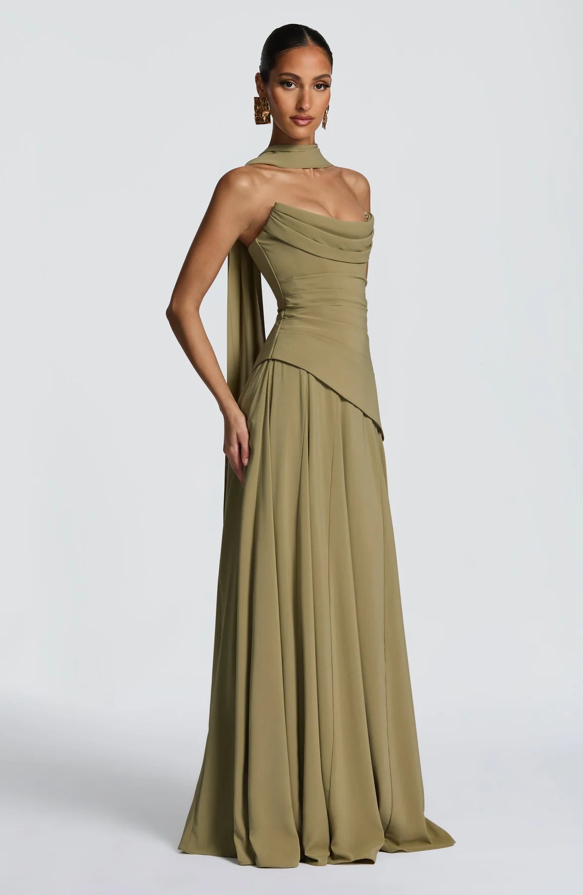 Draped A-Line Strapless Sleeveless Chiffon Floor Length Lace-Up Back Evening Gown