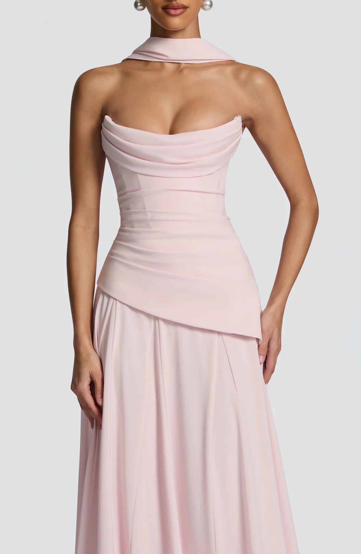 Draped A-Line Strapless Sleeveless Chiffon Floor Length Lace-Up Back Evening Gown
