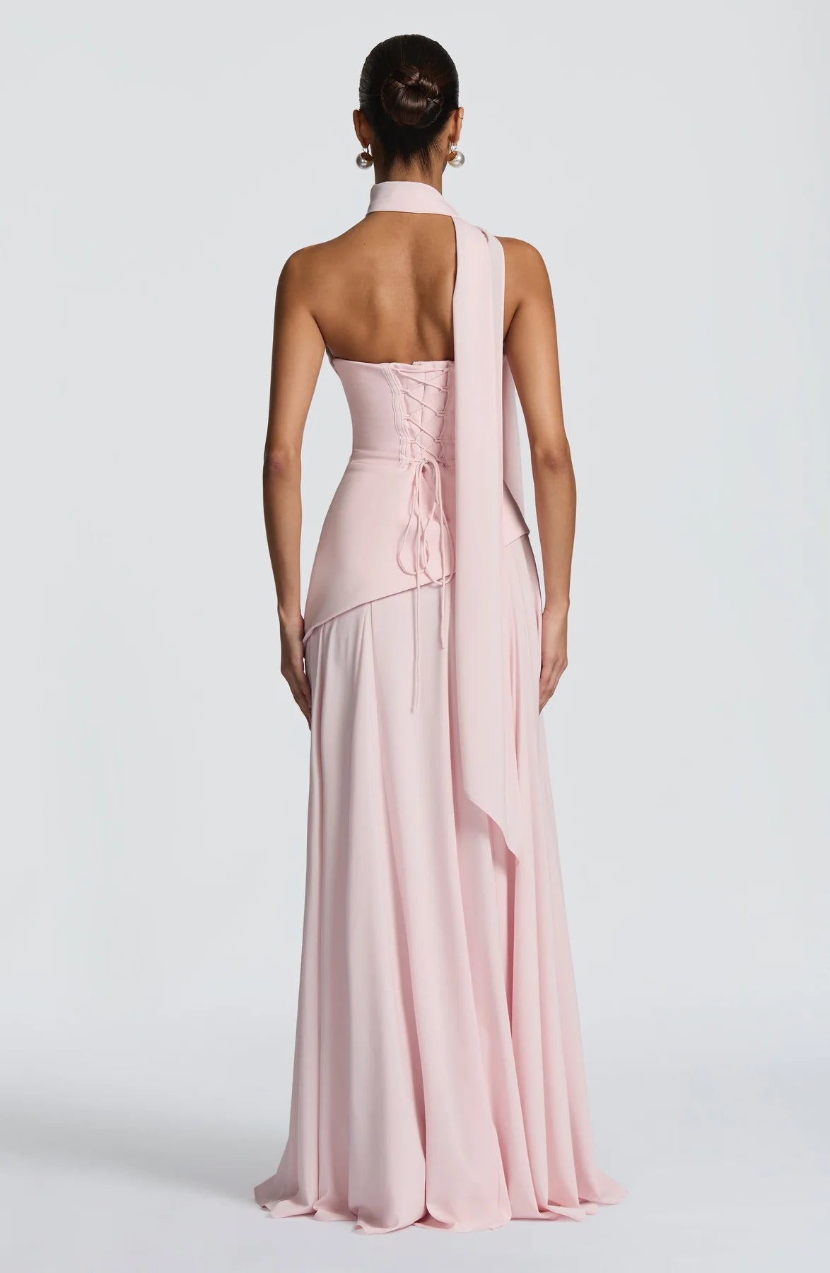 Draped A-Line Strapless Sleeveless Chiffon Floor Length Lace-Up Back Evening Gown