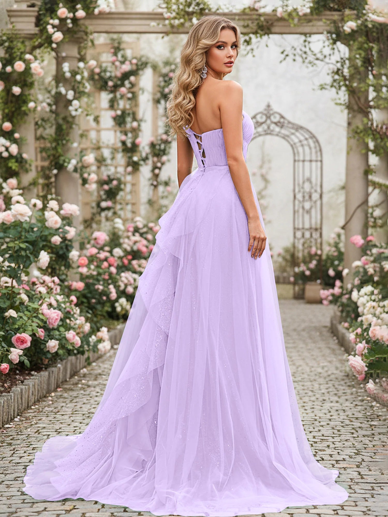 Dreamy A-Line One-Shoulder Sleeveless Tulle Formal Evening Dress with Cascading Ruffles