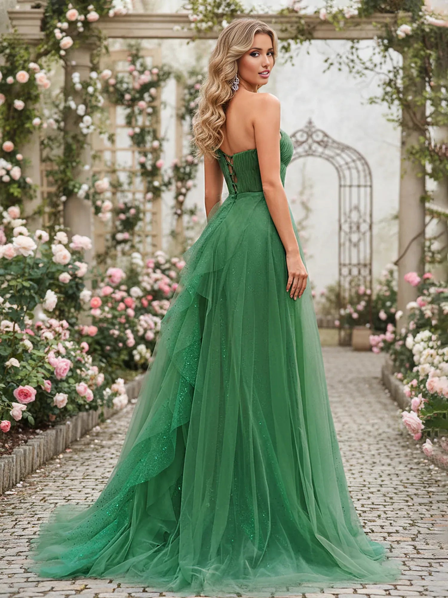 Dreamy A-Line One-Shoulder Sleeveless Tulle Formal Evening Dress with Cascading Ruffles