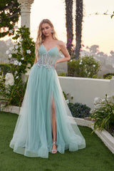Dreamy Ballgown Sweetheart Neck Spaghetti Strap Tulle Beaded Corset Prom Dress