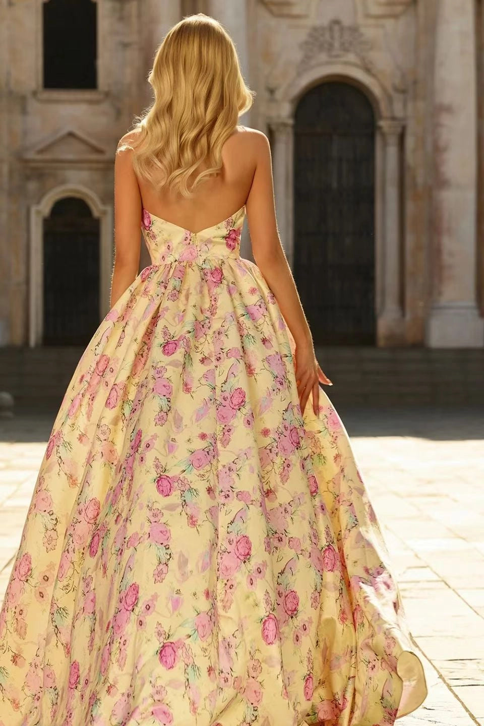 Dreamy A Line Plunging V Neck Sleeveless Open Back Long Prom Dress