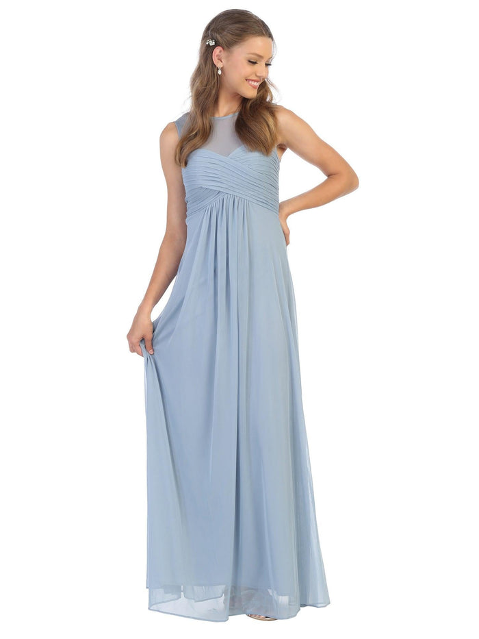 Women's Chiffon Long Sleeveless Illusion Neck Maxi Dress Long Formal Bridesmaids Dress