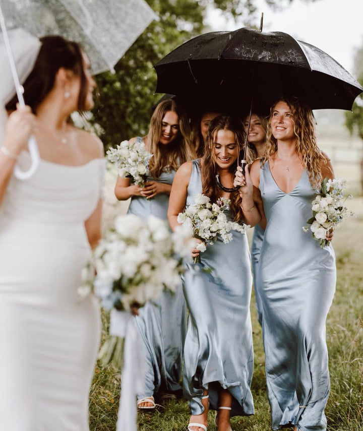 Women's Formal Satin Evening Gown with Deep V-Neckline Elegant Satin Wedding Guest Bridesmaid Dresses Maxi Dress