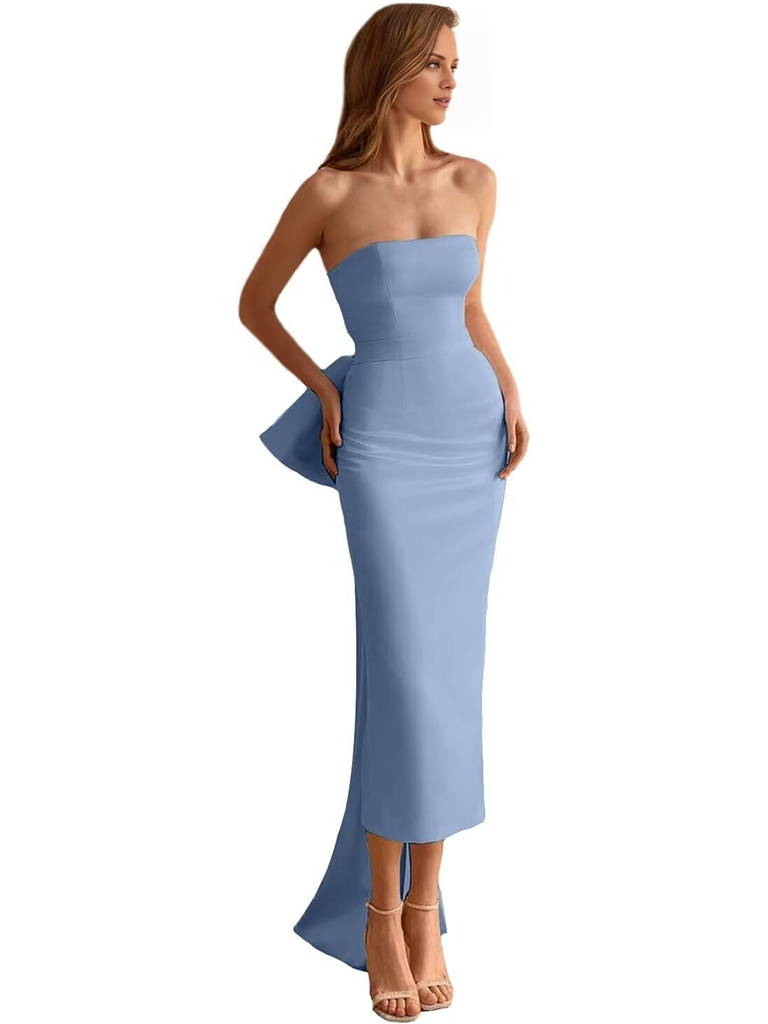 Elegant Sleeveless Satin Bodycon Dress with Statement Bow Back - Formal Cocktail & Bridal Party Dress