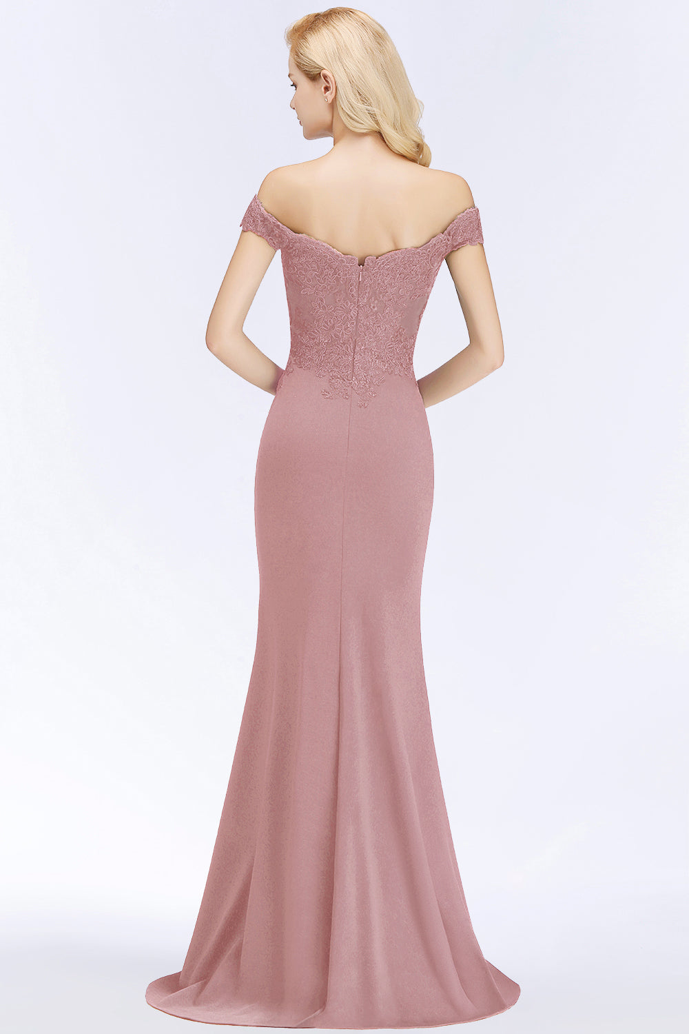 Mermaid Elegant Long Off The Shoulder Satin Appliques Lace Floor Length Bridesmaid Dresses Evening Gown