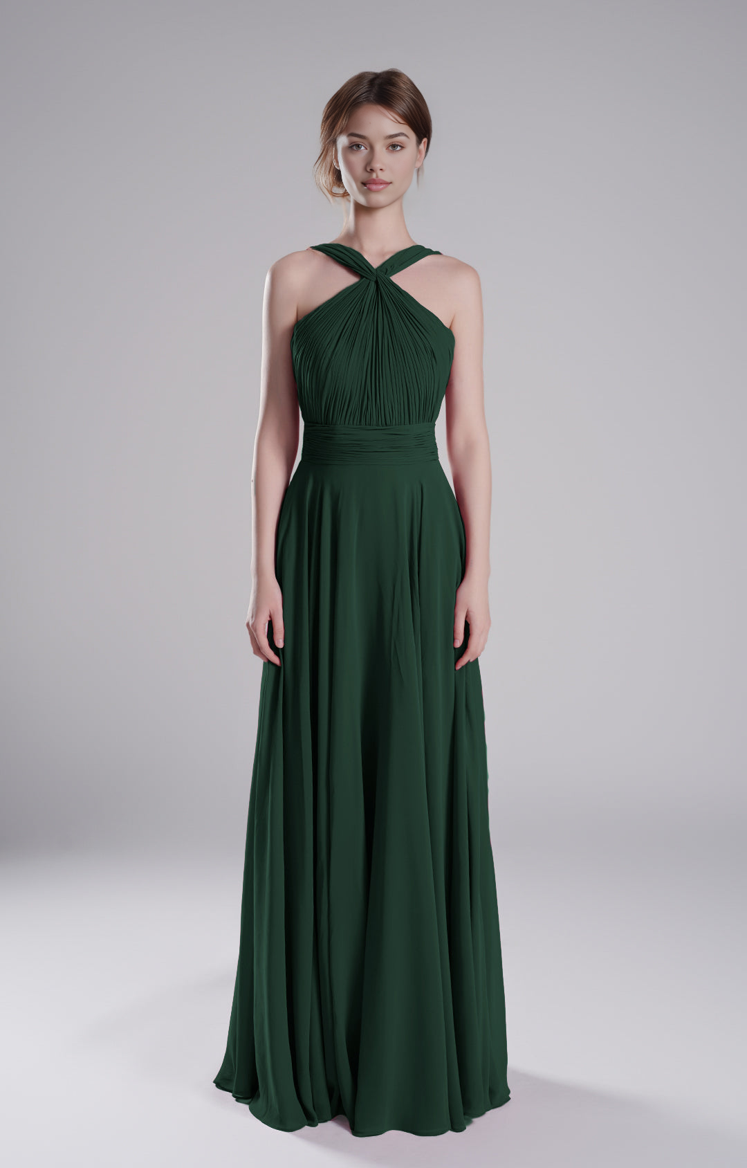 Romantic A-Line Halter Neck Sleeveless Open Back Floor-Length Chiffon Bridesmaid Gown Wedding Guest Dresses