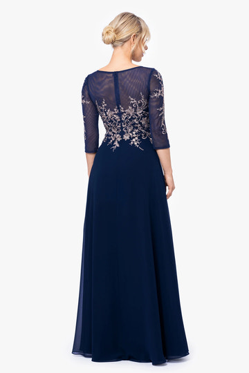 Elegant A-Line Formal Gown Illusion Neck Chiffon Embellishments Mother of the Bride Dress