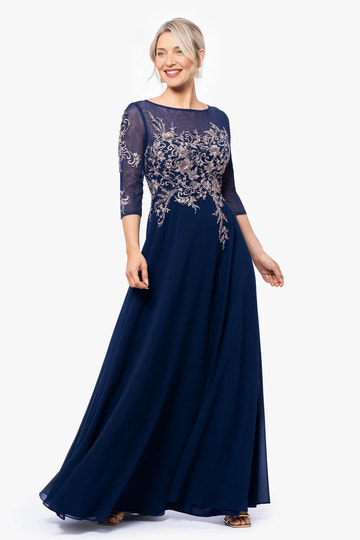 Elegant A-Line Formal Gown Illusion Neck Chiffon Embellishments Mother of the Bride Dress