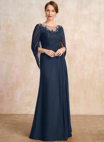 Vedress Navy Cape Sleeve Beaded Lace Mother Dress Front View