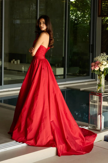 Elegant A Line One Shoulder Sleeveless Taffeta Maxi Evening Gown Ruched Floral Prom Dress