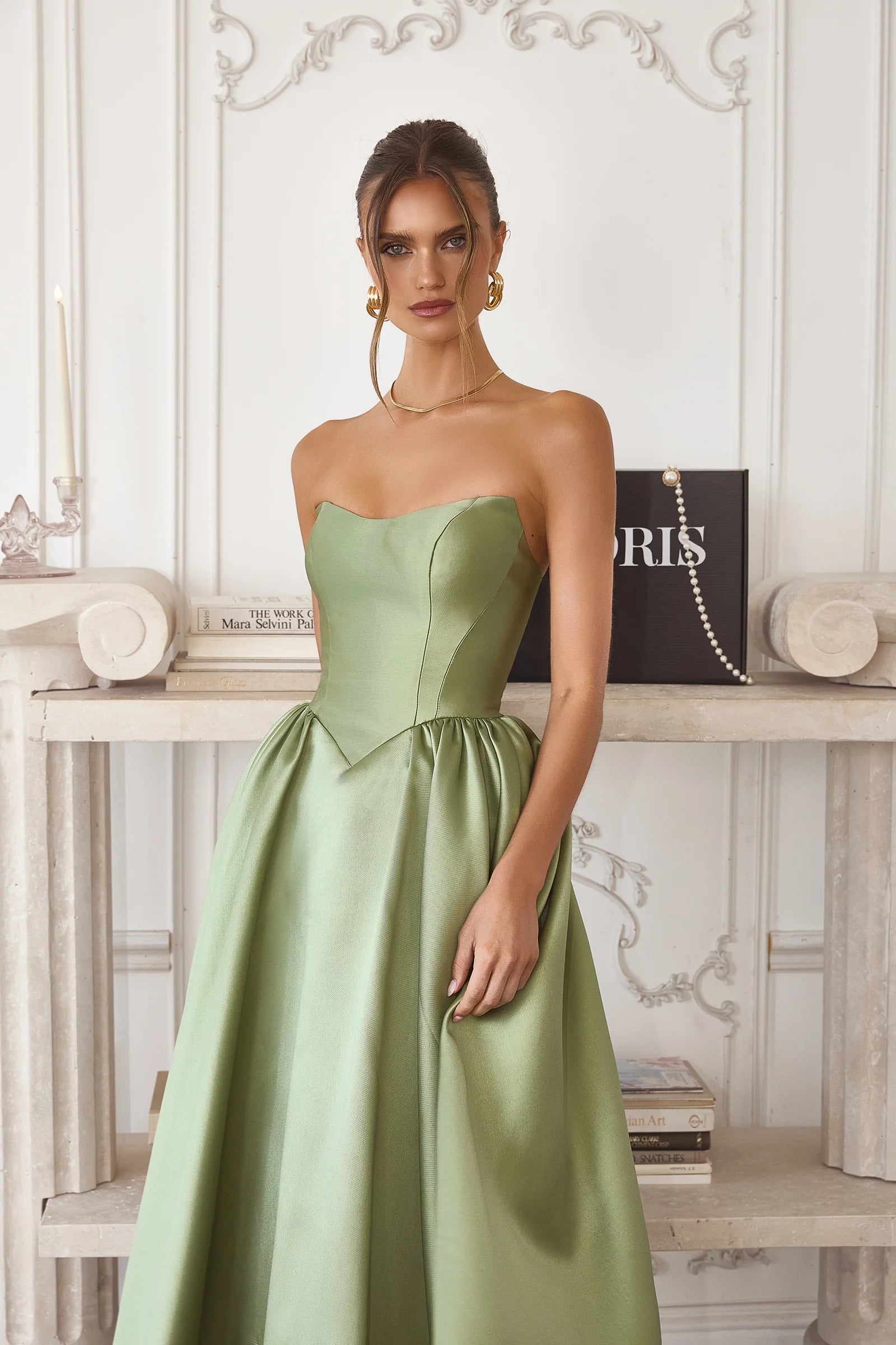 Elegant A Line Sleeveless Strapless Satin Tea-Length Corset Cocktail Dress