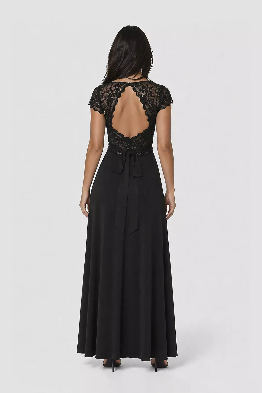Elegant A-Line Sweetheart Short Chiffon Long Lace Cap Sleeve Bridesmaids Dress Back Evening Dress
