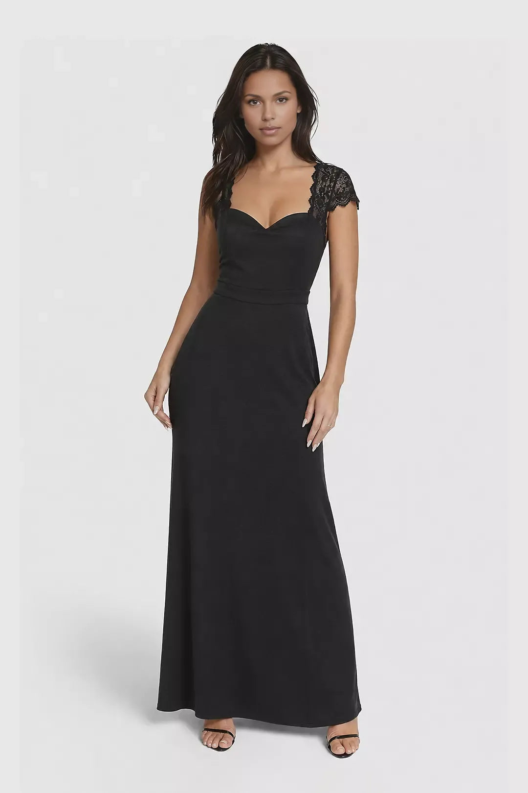 Elegant A-Line Sweetheart Short Chiffon Long Lace Cap Sleeve Bridesmaids Dress Back Evening Dress