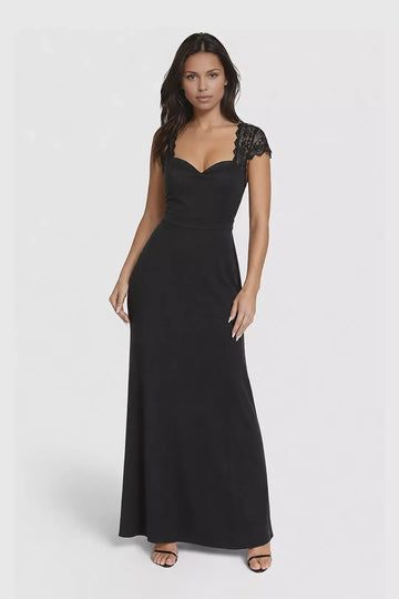 Elegant A-Line Sweetheart Short Chiffon Long Lace Cap Sleeve Bridesmaids Dress Back Evening Dress