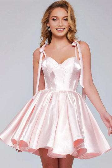 Elegant A-Line Sweetheart Sleeveless Satin Mini Bow Homecoming Dress