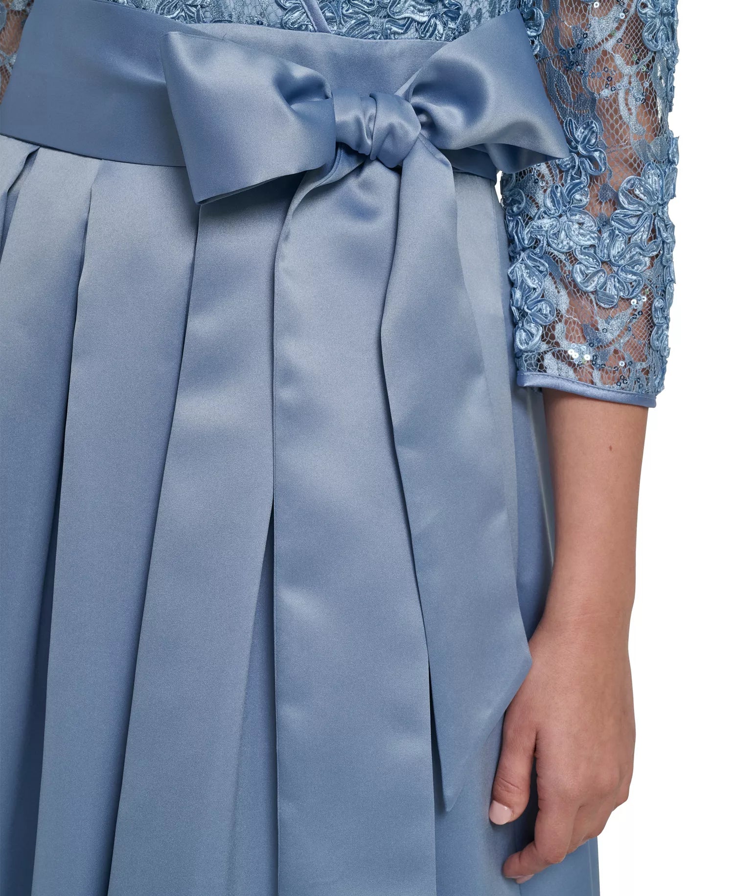 Elegant A-Line V-Neck Lace Satin Gown Mother of the Bride Dress With Bow
