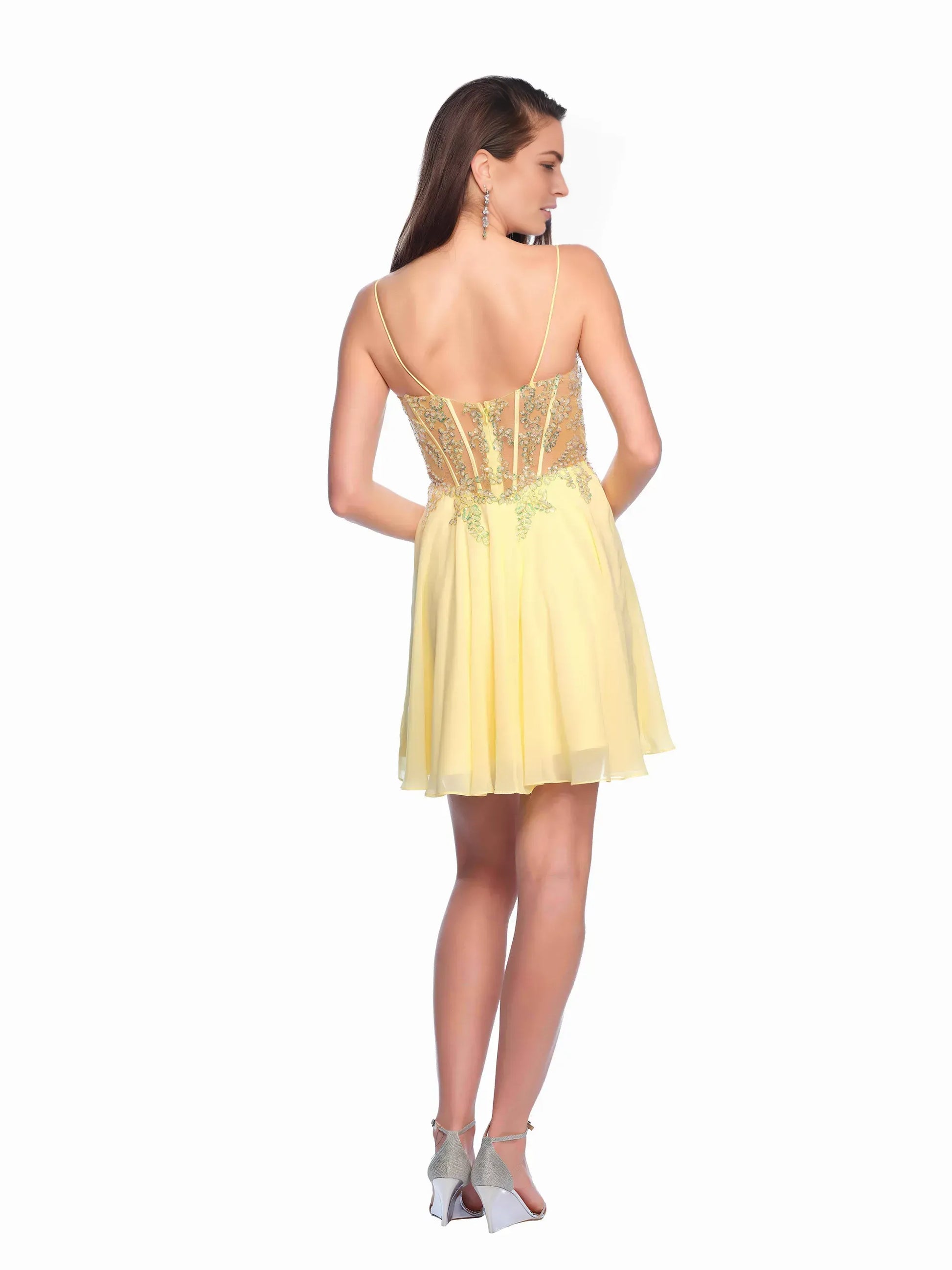 Elegant A-Line V-Neck Sleeveless Chiffon Short Sheer Corset Homecoming Dress