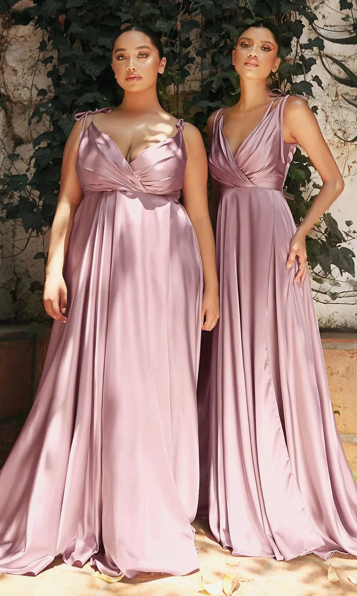 Elegant A-Line V-Neck Sleeveless Satin Floor Length Backless Slit Prom Dress