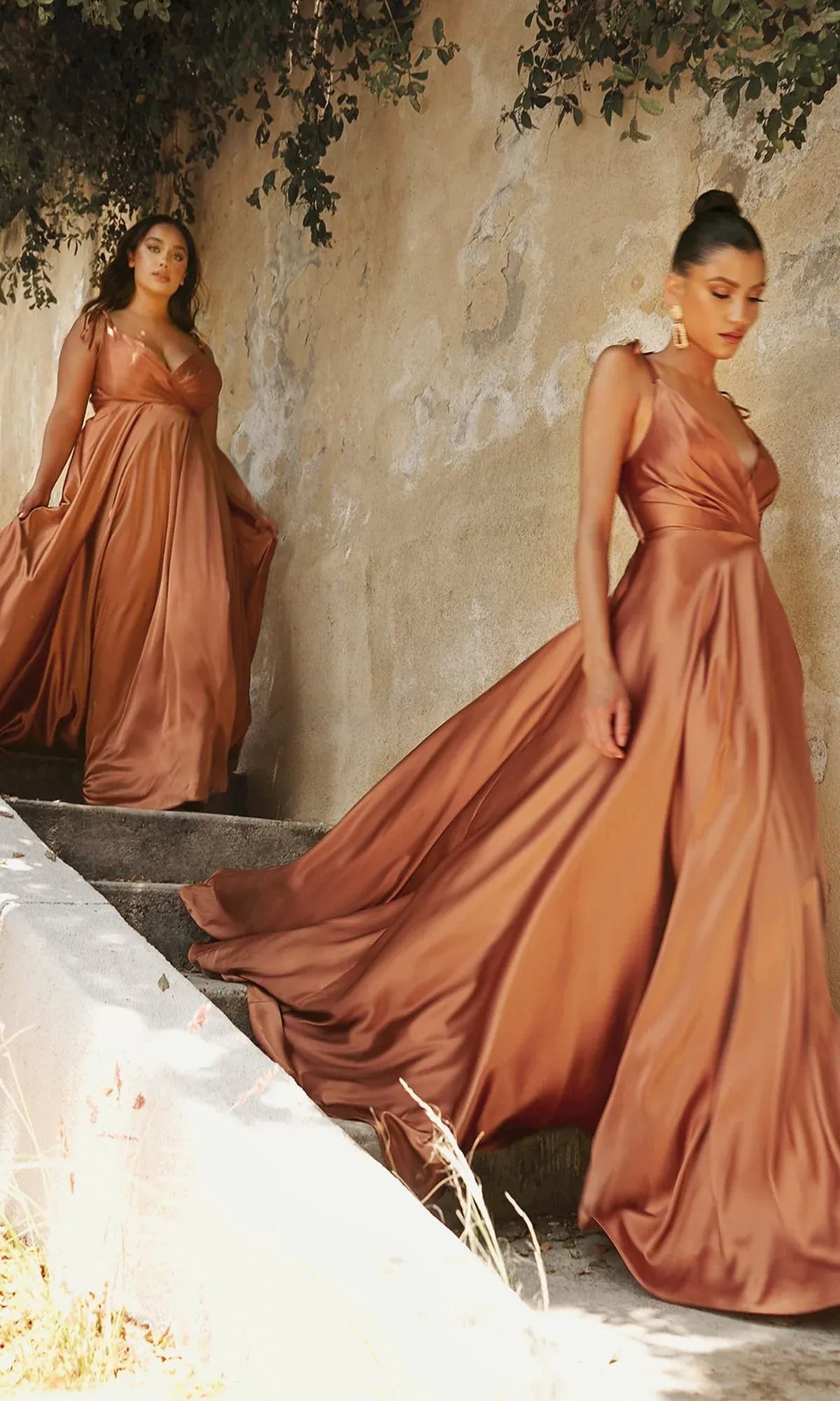 Elegant A-Line V-Neck Sleeveless Satin Floor Length Backless Slit Prom Dress