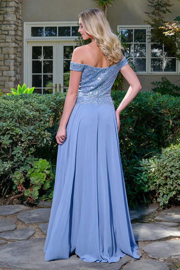 Elegant A-line Off-the-Shoulder Short Sleeve Chiffon Floor Length Beaded Evening Dress