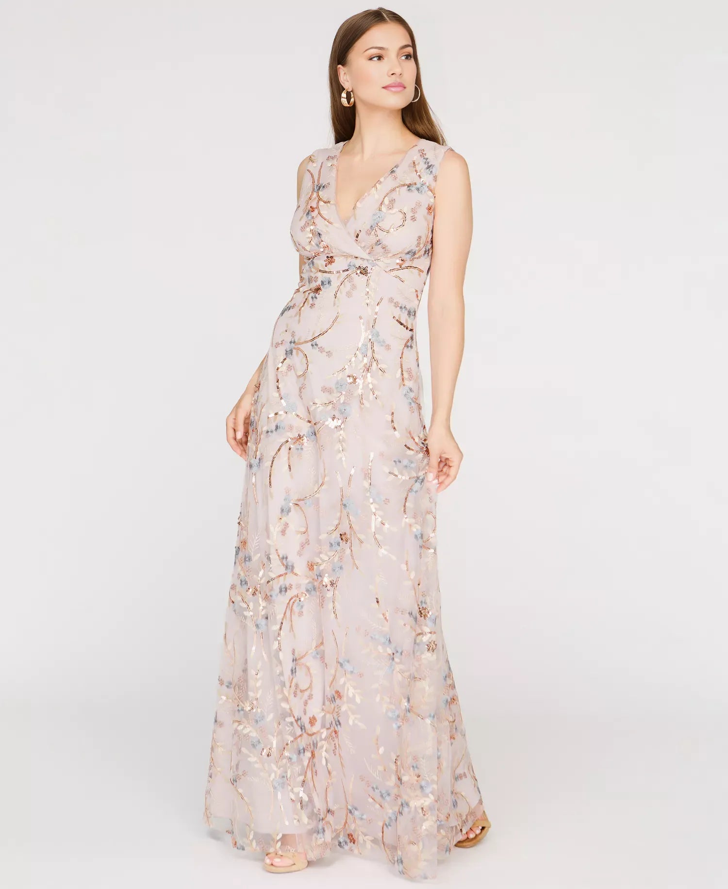 Elegant A-line V-neck Beaded Wedding Guest Dress Floor-length Evening Gown